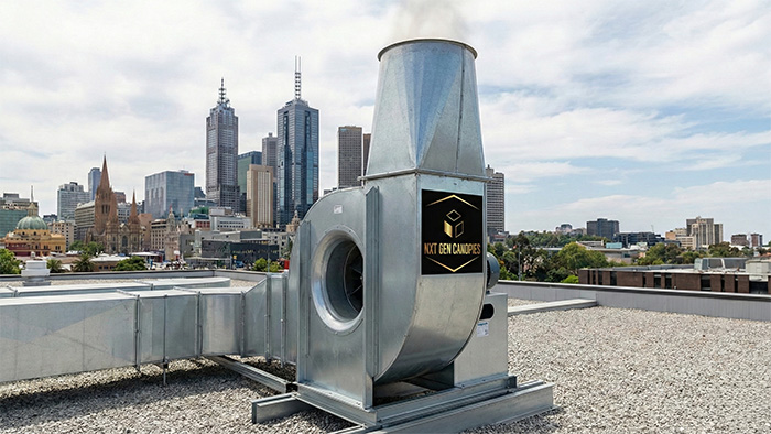 Vertical discharge fan for commercial kitchen ventilation in Melbourne
